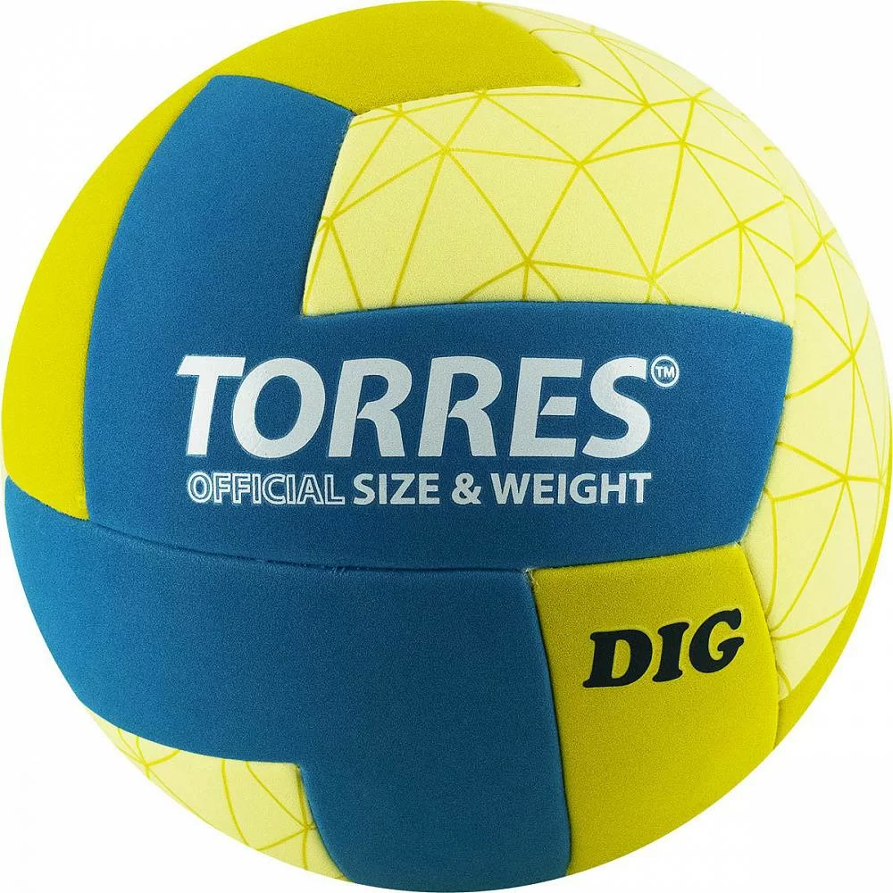 Реальное фото Мяч волейбольный Torres Dig р.5 синт. кожа горчично-бирюзово-бежевый V22145 от магазина СпортЕВ