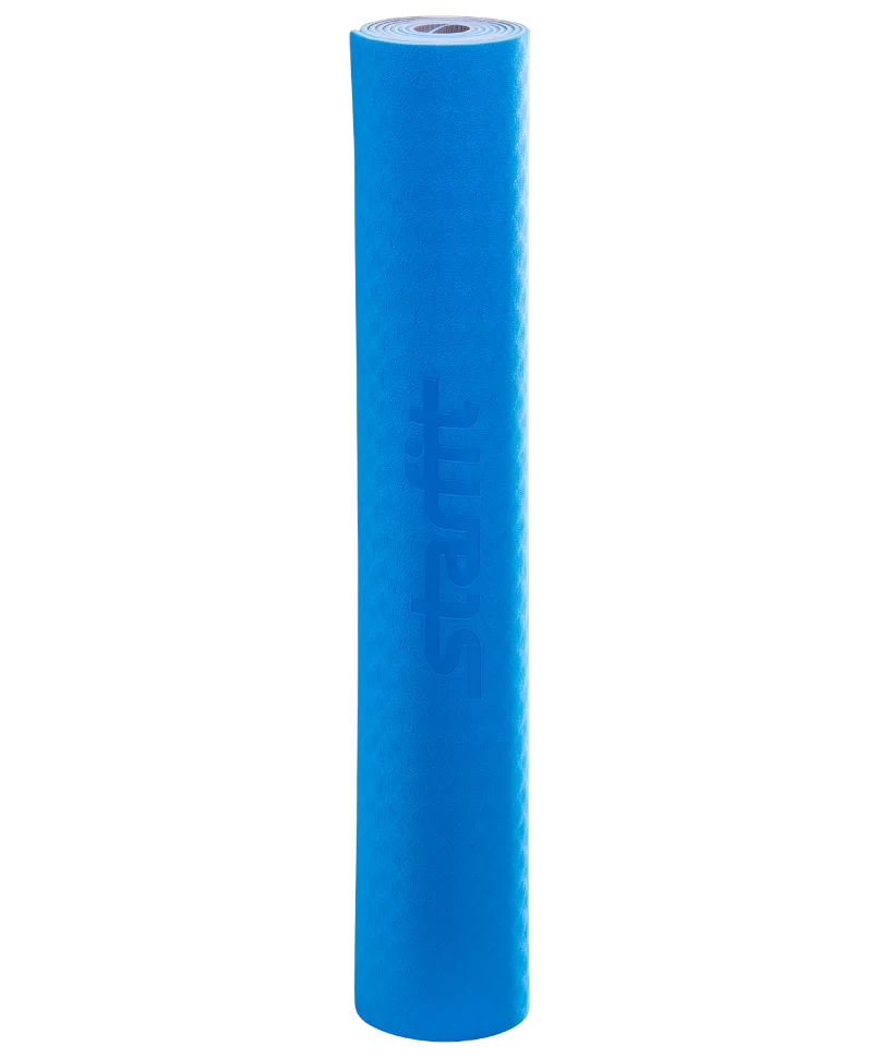 Реальное фото Коврик для йоги 173x61x0,4 см StarFit FM-201 TPE синий/серый  8846 от магазина СпортЕВ