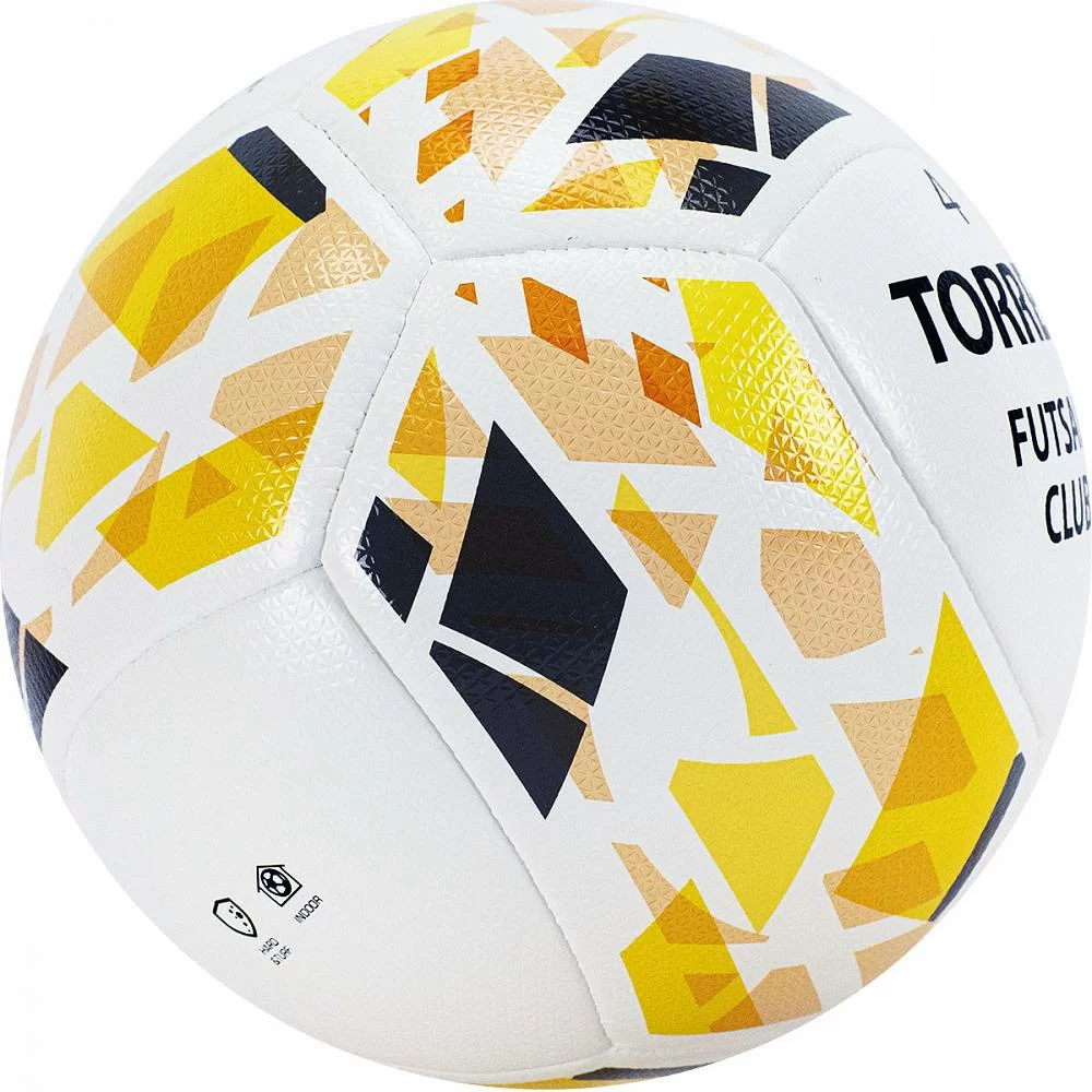 Реальное фото Мяч футзальный Torres Futsal Club №4 10 пан. PU гибрид. сш. бело-зол-чер FS32084 от магазина СпортЕВ