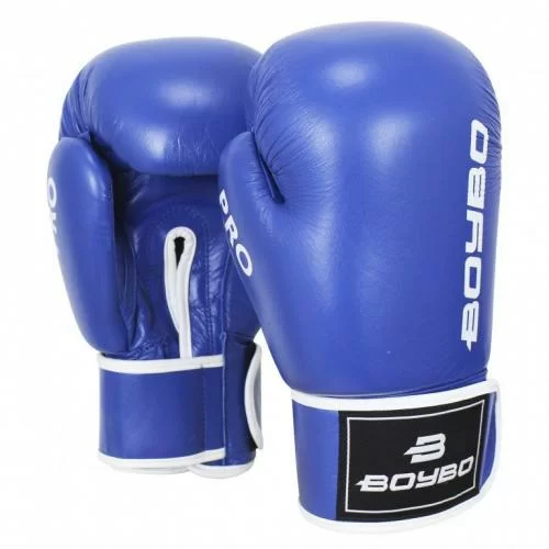 Реальное фото Перчатки боксерские BoyBo Pro синие от магазина СпортЕВ