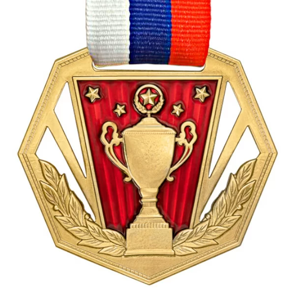 Реальное фото Медаль MZP 369-60/GRD с лентой (D-60 мм, s-2 мм)  латунь от магазина СпортЕВ