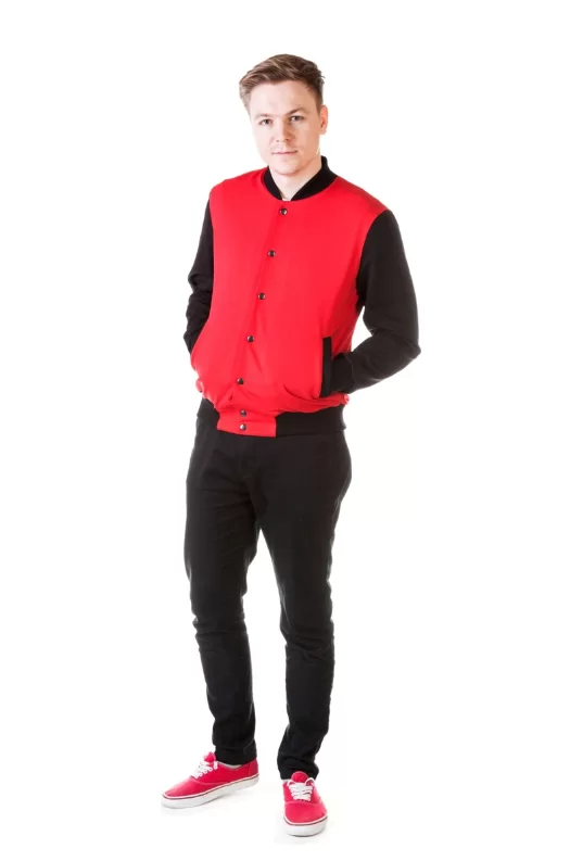 Реальное фото Бомбер мужской на молнии красный/черный 1.8912-0115 от магазина СпортЕВ