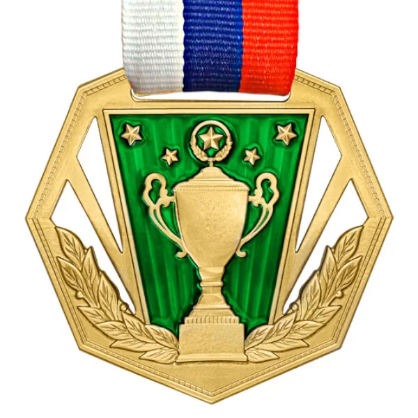 Реальное фото Медаль MZP 369-60/GGN с лентой (D-60 мм, s-2 мм)  латунь от магазина Спортев