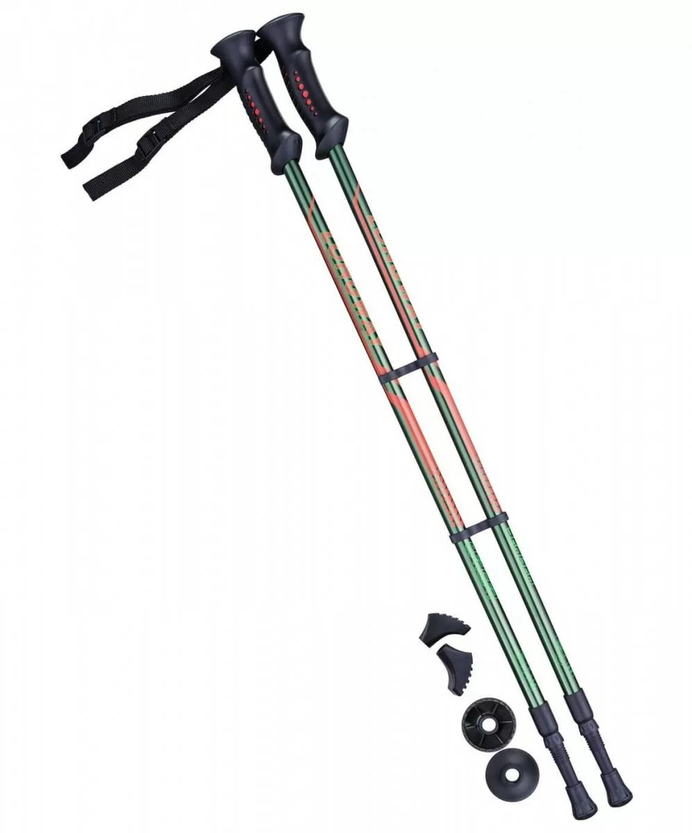 Реальное фото Палки для скандинавской ходьбы Berger Longway, 77-135 см, 2-секционные, тёмно-зеленый/оранжевый 10962 от магазина СпортЕВ