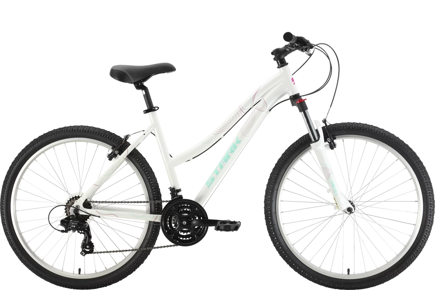 Реальное фото Велосипед Stark Luna 26 2 V (2022) белый/бирюзовый от магазина СпортЕВ