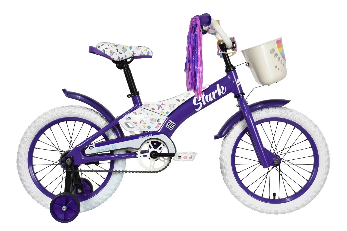 Реальное фото Велосипед Stark Tanuki 16 Girl (2023) фиолетовый/белый от магазина СпортЕВ
