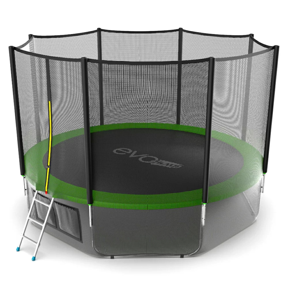 Реальное фото EVO JUMP External 12ft (Green) + Lower net. Батут с внешней сеткой и лестницей, диаметр 12ft (зеленый) + нижняя сеть от магазина СпортЕВ