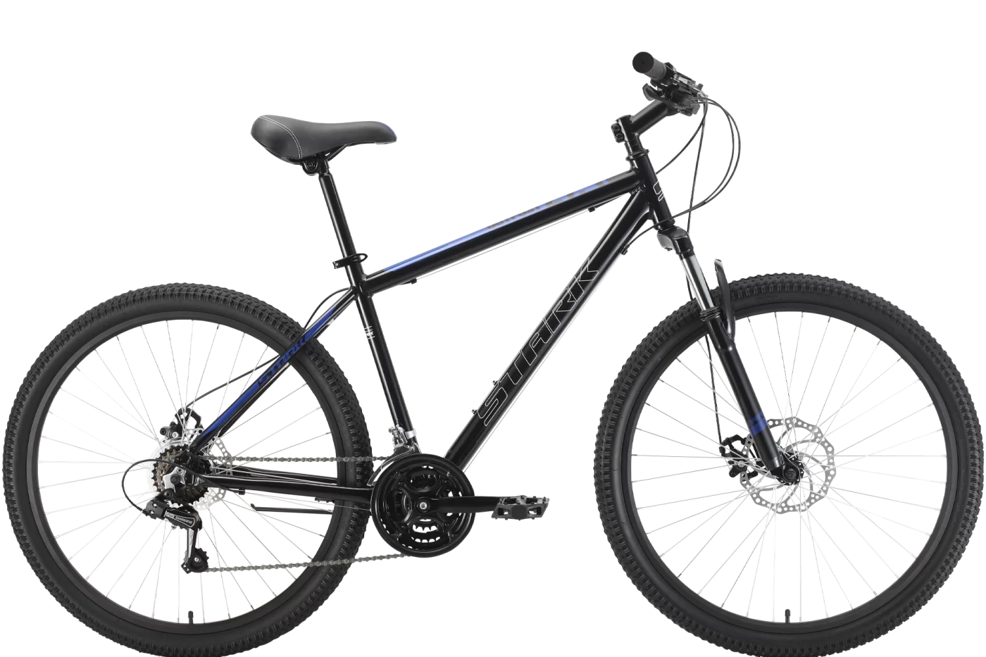 Реальное фото Велосипед Stark Outpost 27.5 1 D (2022) черный/голубой от магазина СпортЕВ