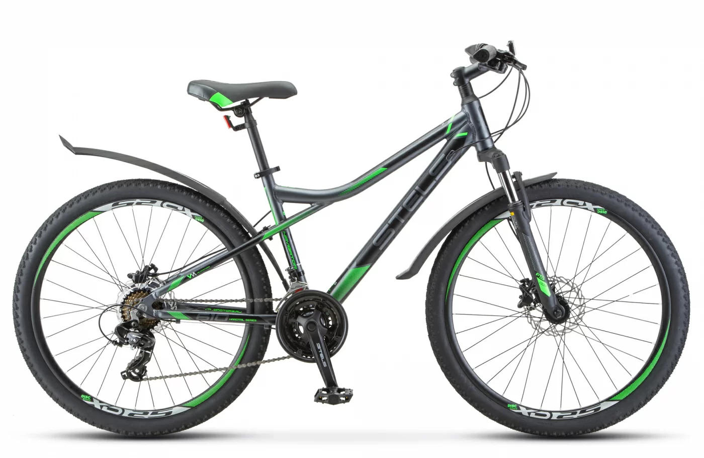 Реальное фото Велосипед Stels Navigator-610 D 26" (2021) антрацитовый/зелёный V010 от магазина СпортЕВ