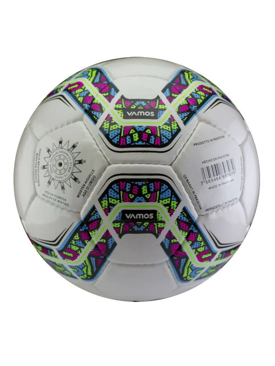 Реальное фото Мяч футбольный Vamos Fiero 32П №4 бело-желто-синий BV 2561-AFH от магазина СпортЕВ