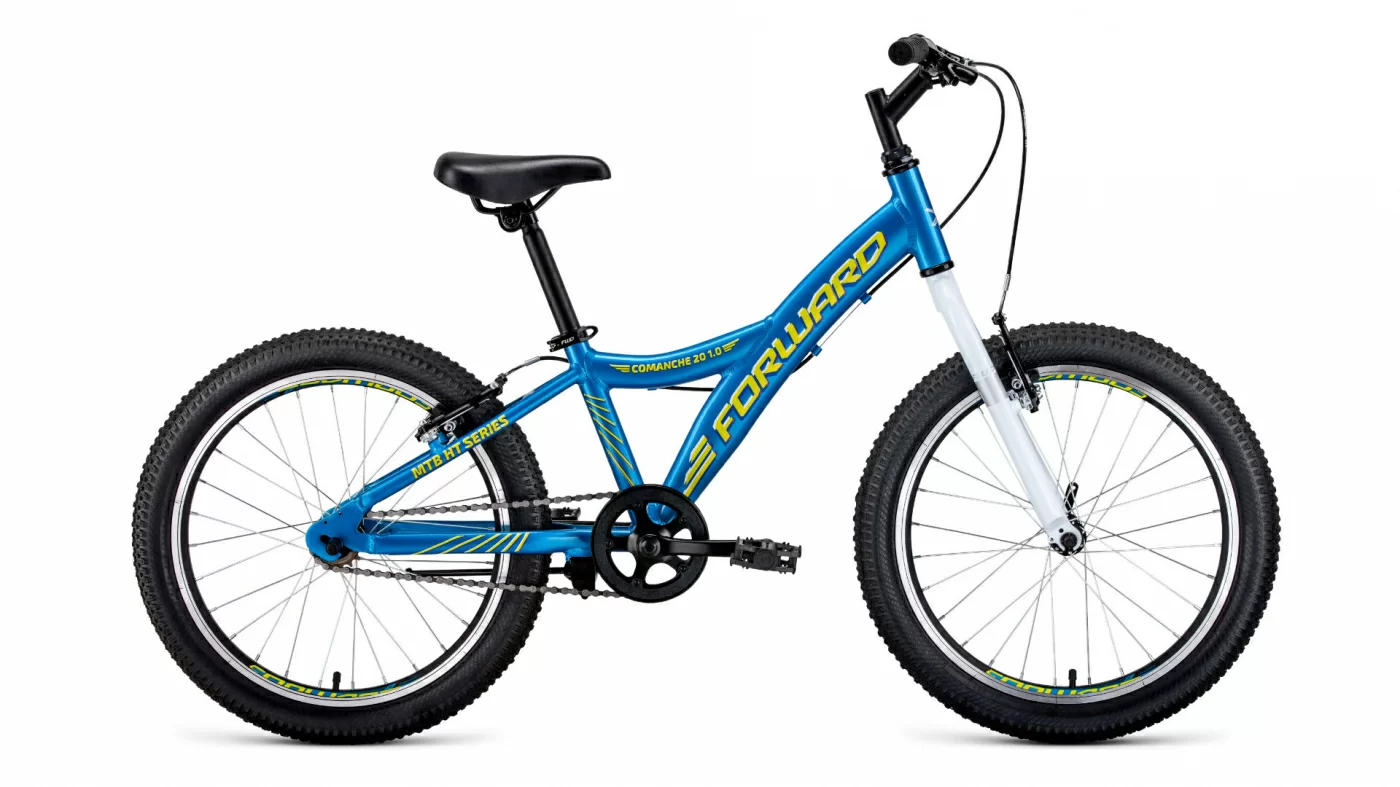 Реальное фото Велосипед Forward Comanche 20 1.0 (2021) голубой/желтый RBKW11601002 от магазина СпортЕВ