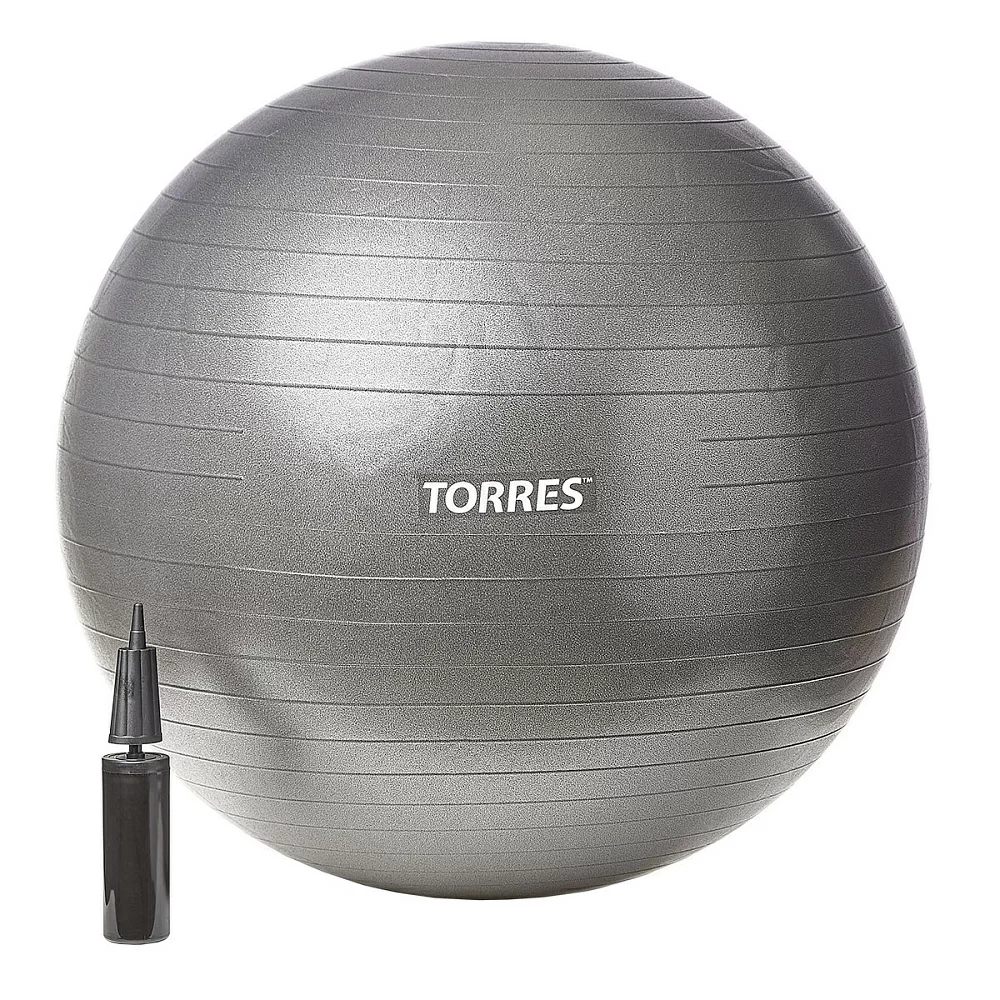 Реальное фото Фитбол 85 см Torres ПВХ антивзрыв, с насосом, темно-серый AL121185BK от магазина СпортЕВ
