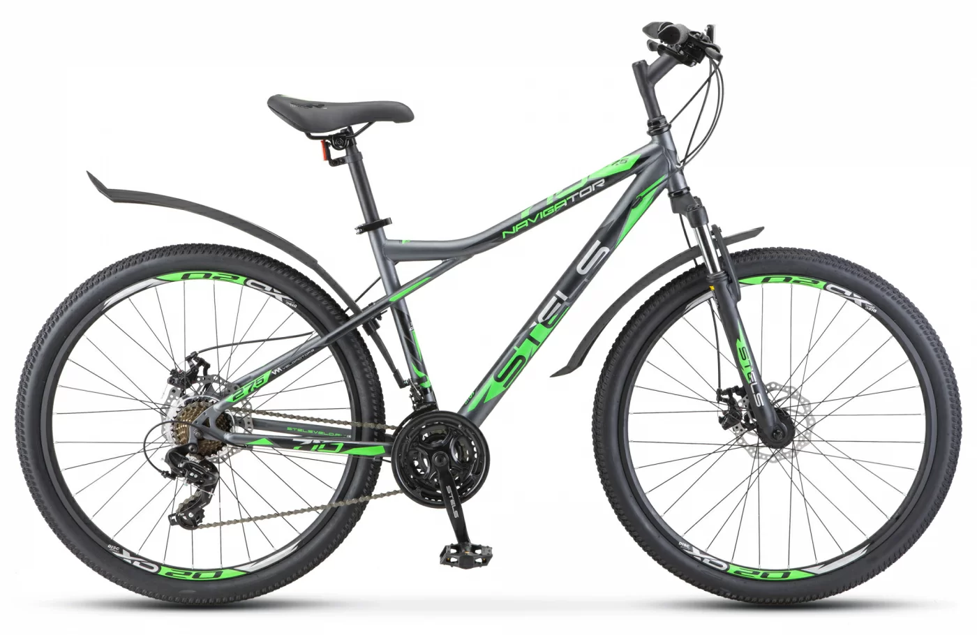 Реальное фото Велосипед Stels Navigator-710 MD 27.5" (2021) антрацитовый/зелёный/чёрный V020 от магазина СпортЕВ