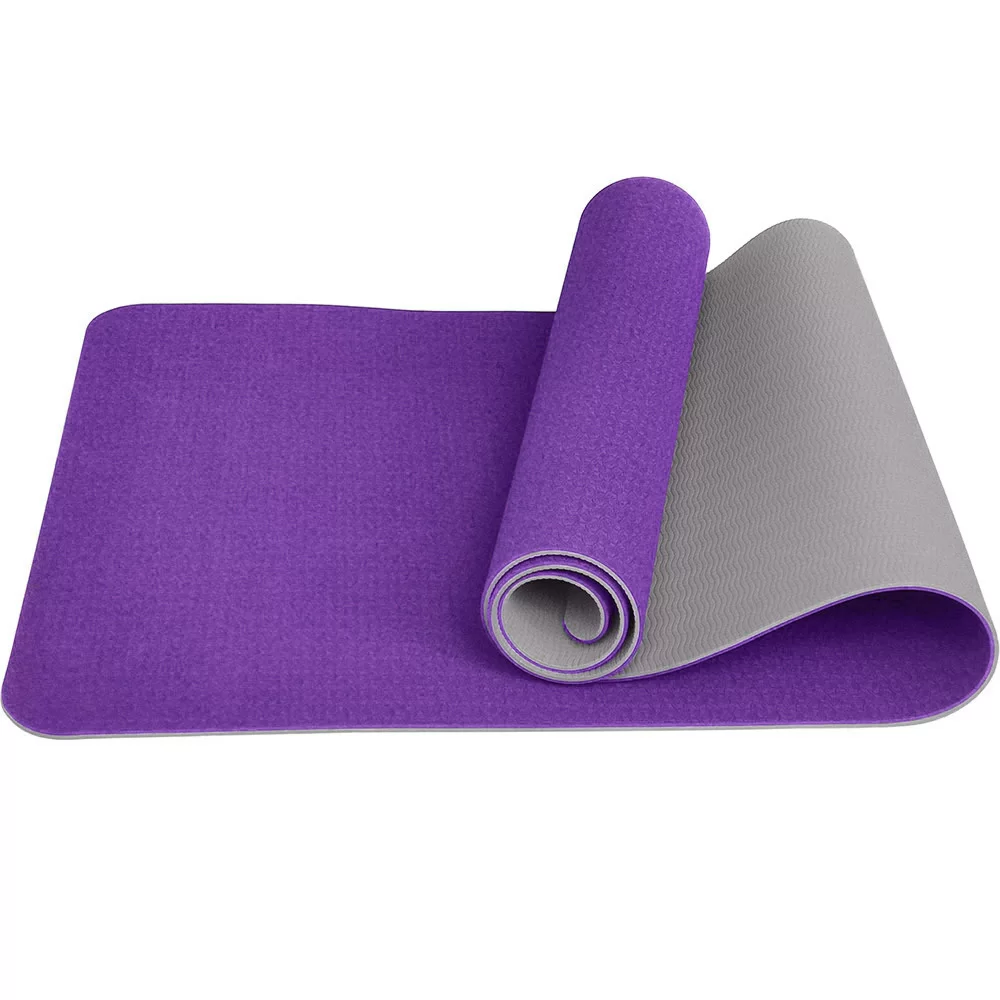 Реальное фото Коврик для йоги 183х61х0,6 см E39307 ТПЕ фиолетово/серый 10021233 от магазина СпортЕВ