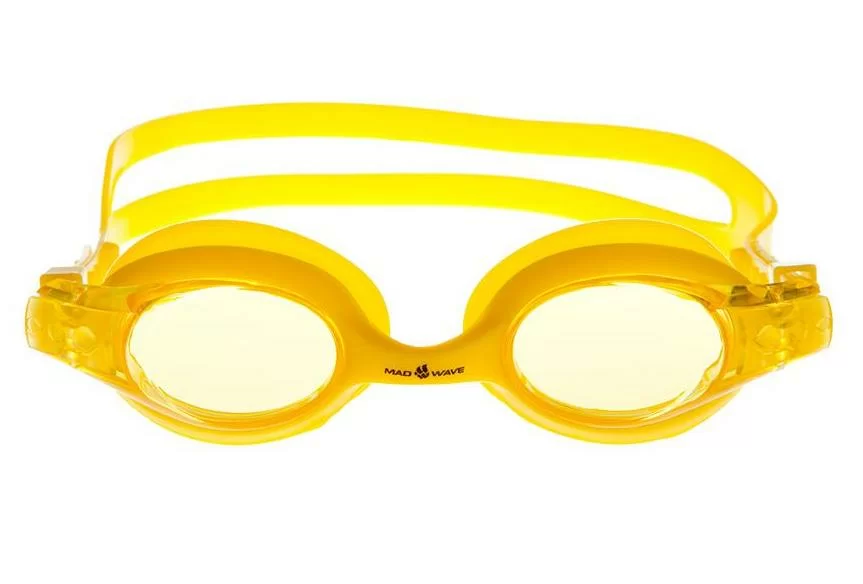 Реальное фото Очки для плавания Mad Wave Autosplash Junior yellow M0419 02 0 06W от магазина СпортЕВ