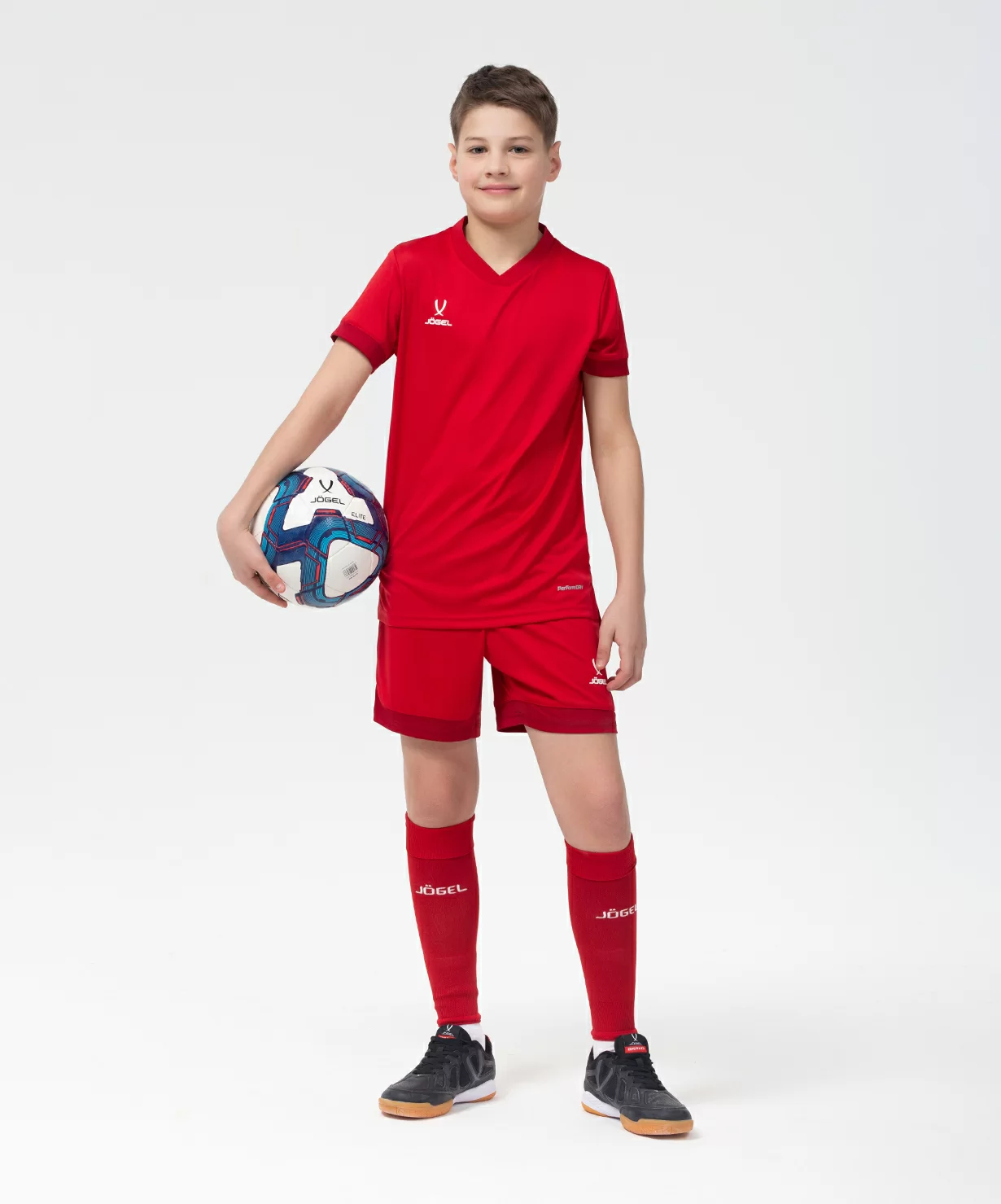 Реальное фото Футболка игровая DIVISION PerFormDRY Union Jersey, красный/ темно-красный/белый, детский Jögel от магазина Спортев