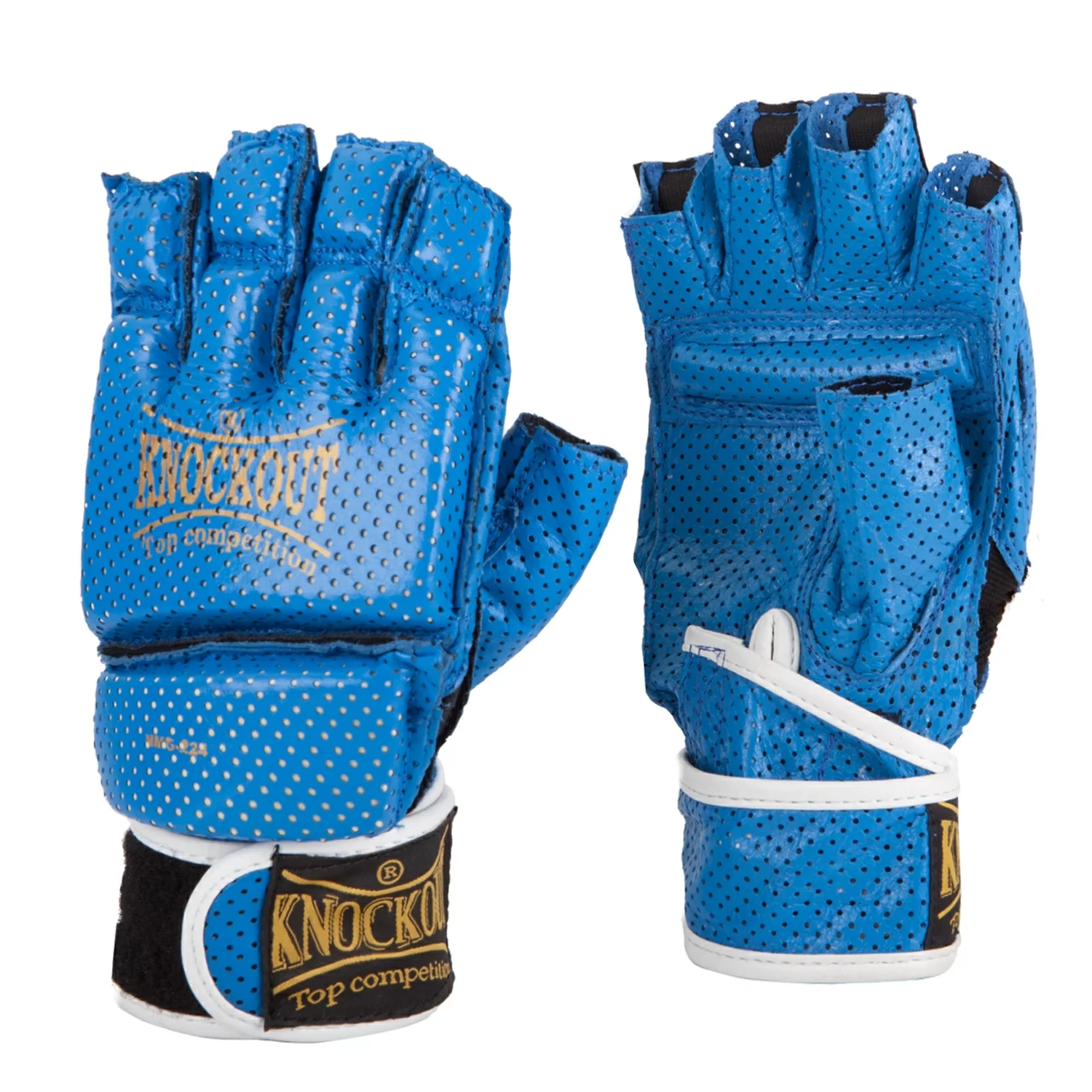 Реальное фото Перчатки для единоборств ММА коровья кожа blue NMG-240 от магазина СпортЕВ