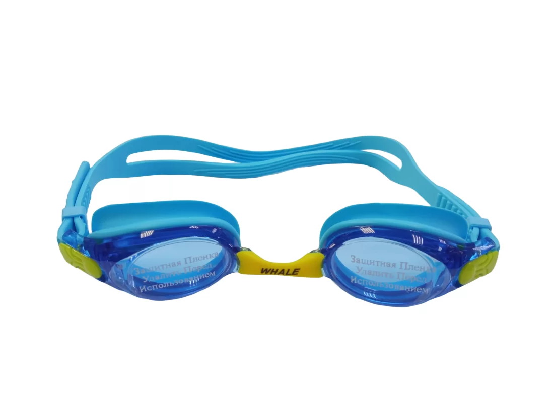 Реальное фото Очки для плавания Whale Y06602(CF-6602) подростковые голубой-желтый/синий от магазина СпортЕВ