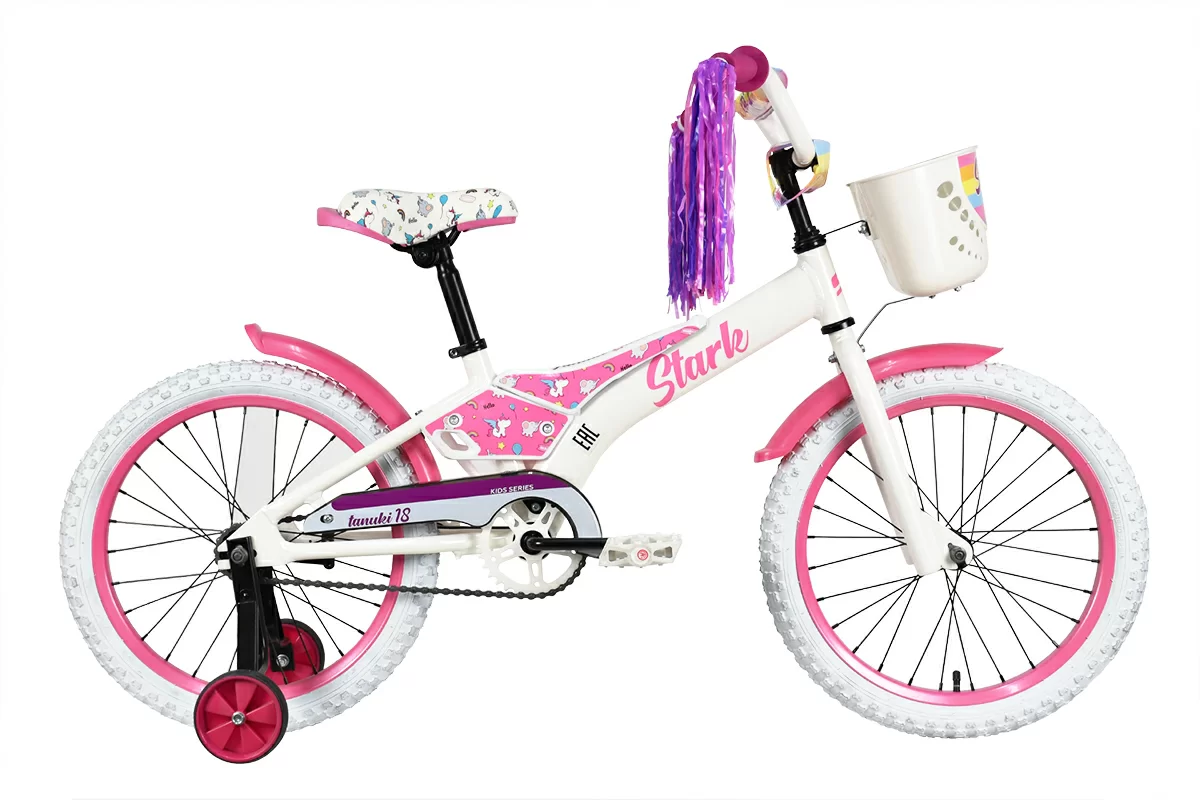 Реальное фото Велосипед Stark Tanuki 18 Girl (2023) белый/фиолетовый от магазина СпортЕВ
