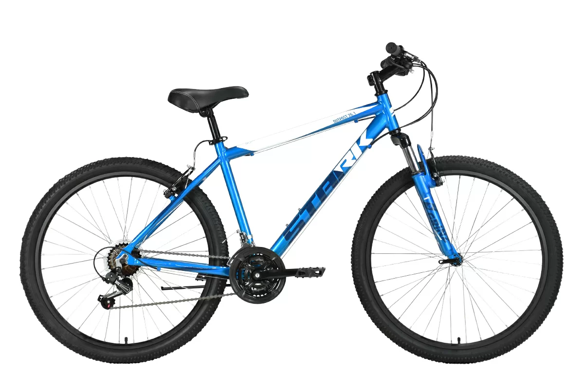 Реальное фото Велосипед Stark Outpost 26.1 V (2023) голубой/синий/белый от магазина СпортЕВ