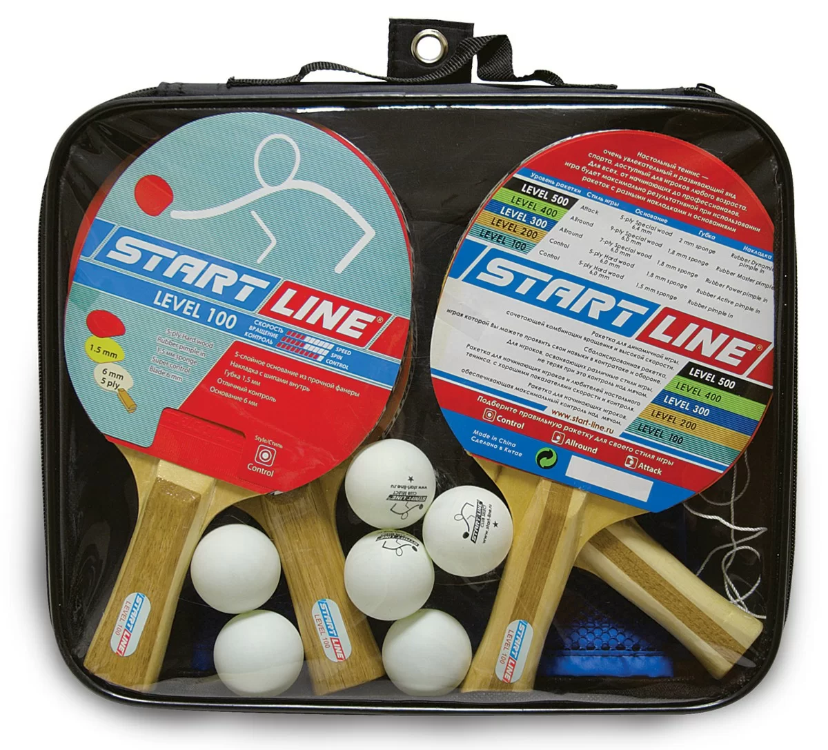 Реальное фото Набор для настольного тенниса Start Line Level 100 (4 р-ки,6 мячей Clab Select, сетка с кр 61-452 от магазина СпортЕВ