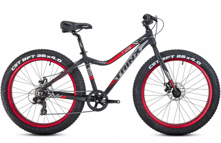 Реальное фото Велосипед TRINX FAT T106 26 (7ск) (2022) черный/серый/красный от магазина СпортЕВ