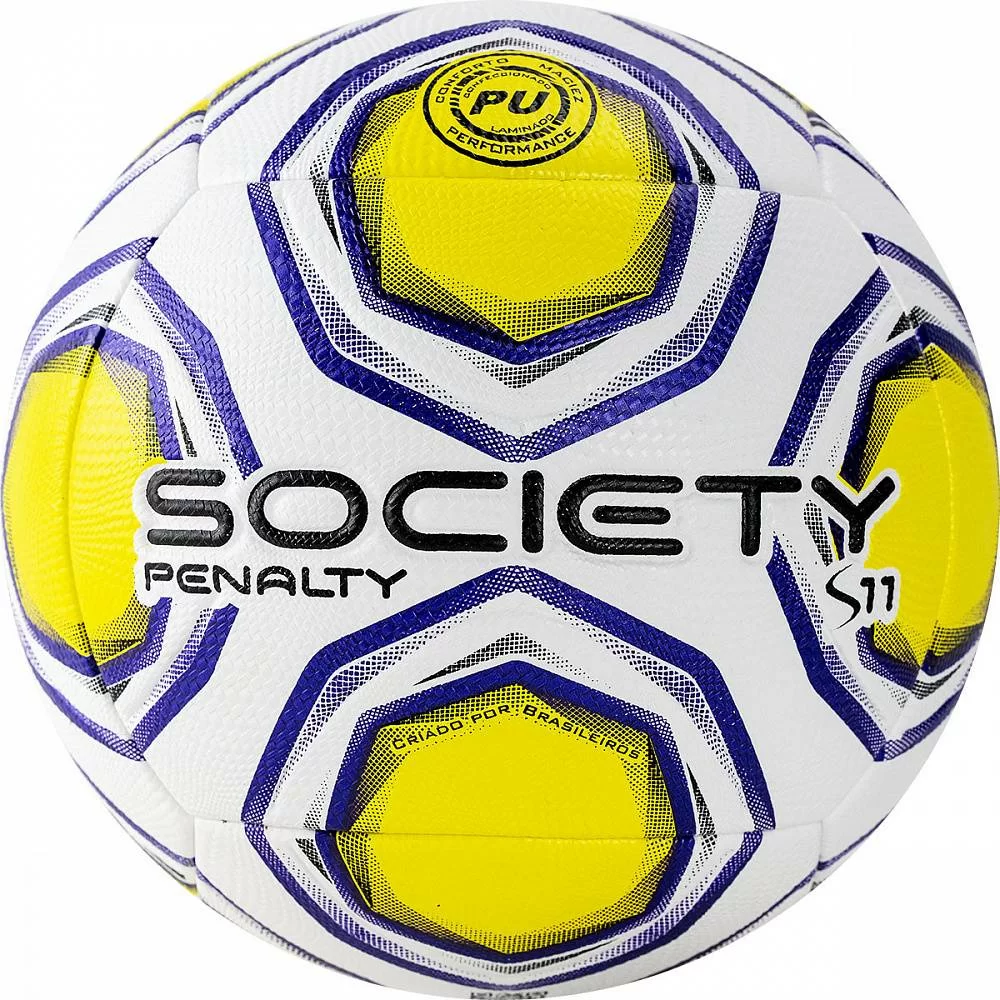 Реальное фото Мяч футбольный Penalty Bola Society S11 R2 XXI №5 PU термосшивка бело-желт-синий 5213081463-U от магазина СпортЕВ