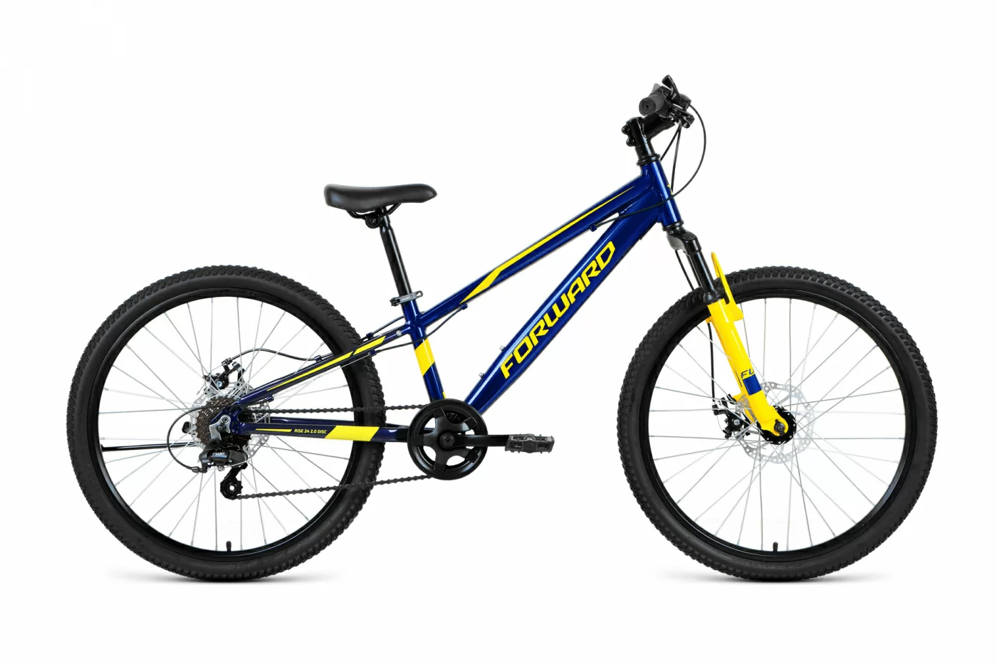 Реальное фото Велосипед Forward Rise 24 2.0 disc (2021) темно-синий/желтый RBKW1J347011 от магазина СпортЕВ
