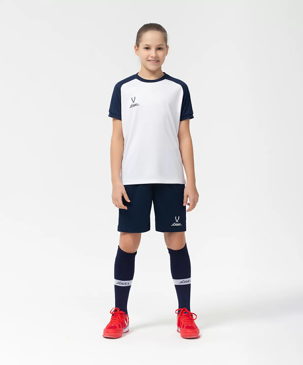 Реальное фото Футболка игровая CAMP Reglan Jersey, белый/темно-синий, детский Jögel от магазина Спортев
