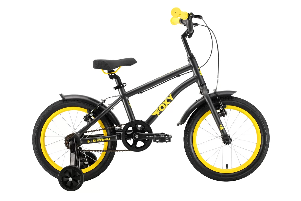 Реальное фото Велосипед Stark Foxy 16 Boy (2024) черный/желтый от магазина СпортЕВ