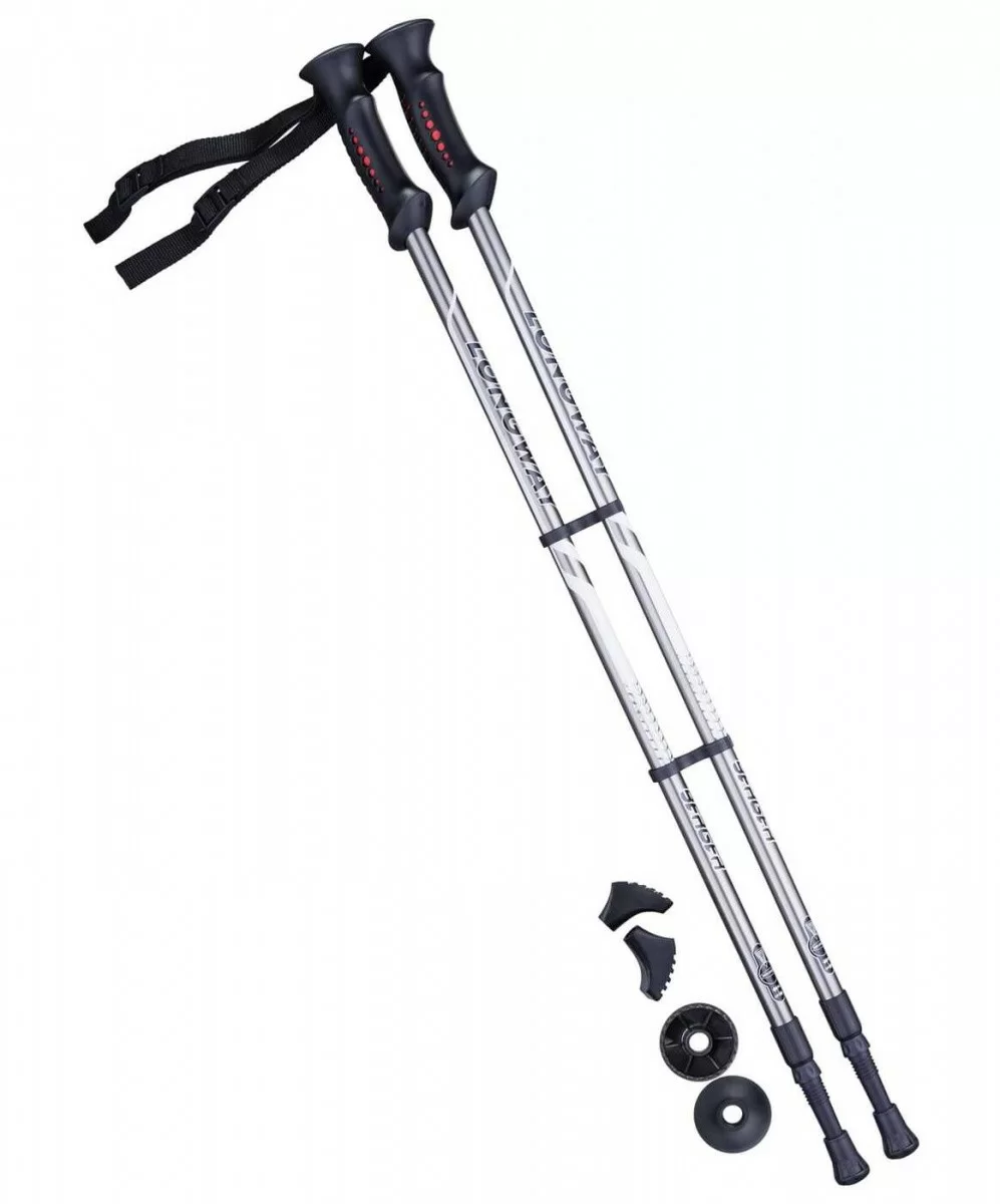 Реальное фото Палки для скандинавской ходьбы Berger Longway, 77-135 см, 2-секционные, серый/чёрный 10961 от магазина СпортЕВ