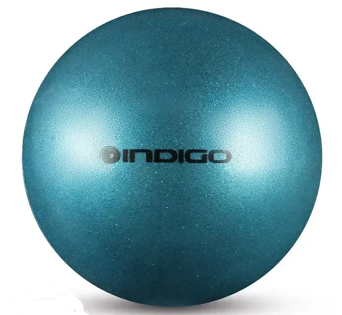 Реальное фото Мяч для художественной гимнастики 19 см 400 г Indigo металлик голубой с блестками IN118 от магазина СпортЕВ