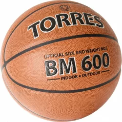 Мяч баскетбольный Torres BM600 размер №7 ПУ темно коричневый-черный B32027