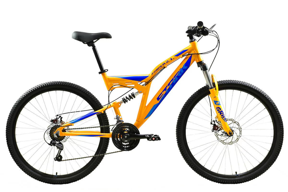 Реальное фото Велосипед Stark Jumper 27.1 FS D (2024) оранжевый/голубой, синий от магазина Спортев