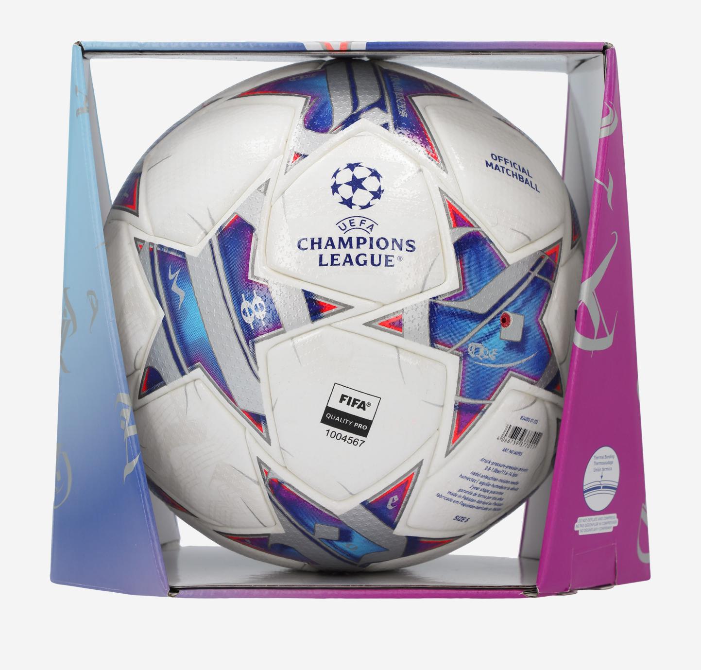 Мяч футбольный Adidas UCL PRO №5 белый/синий IA0953A01 Реальное фото Мяч футбольный Adidas UCL PRO №5 белый/синий IA0953A01 от магазина Спортев