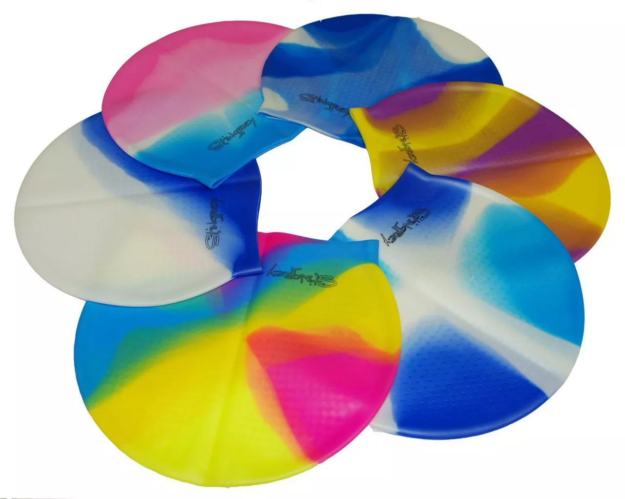 Реальное фото Шапочка для плавания Stingrey многоцветная с внутренней рельефной структурой силикон XA от магазина СпортЕВ