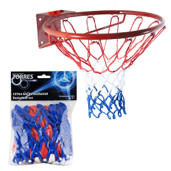 Сетка баскетбольная Torres ПП 4 мм Длина 0,55 м Вес 50 гр бело-сине-красная SS11050