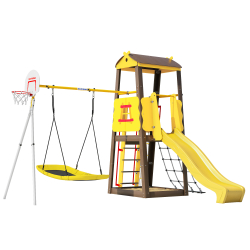 Детский спортивный комплекс для дачи ROMANA Избушка NEW (с качелями Лодка) R.103.29.04+1.Д-26.08