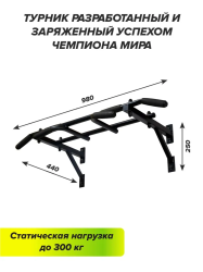 Турник настенный Absolute Champion 3 хвата черный с черными ручками Лайт АЧ7771