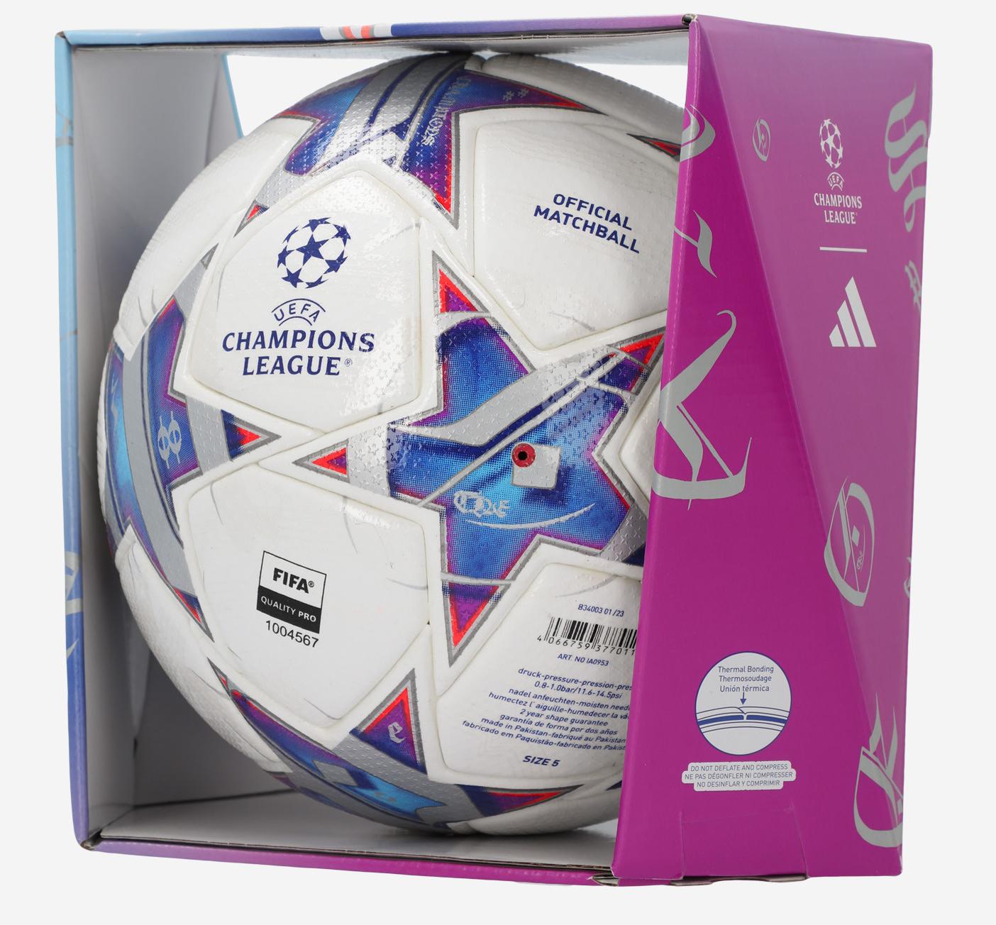 Мяч футбольный Adidas UCL PRO №5 белый/синий IA0953A01 Реальное фото Мяч футбольный Adidas UCL PRO №5 белый/синий IA0953A01 от магазина Спортев