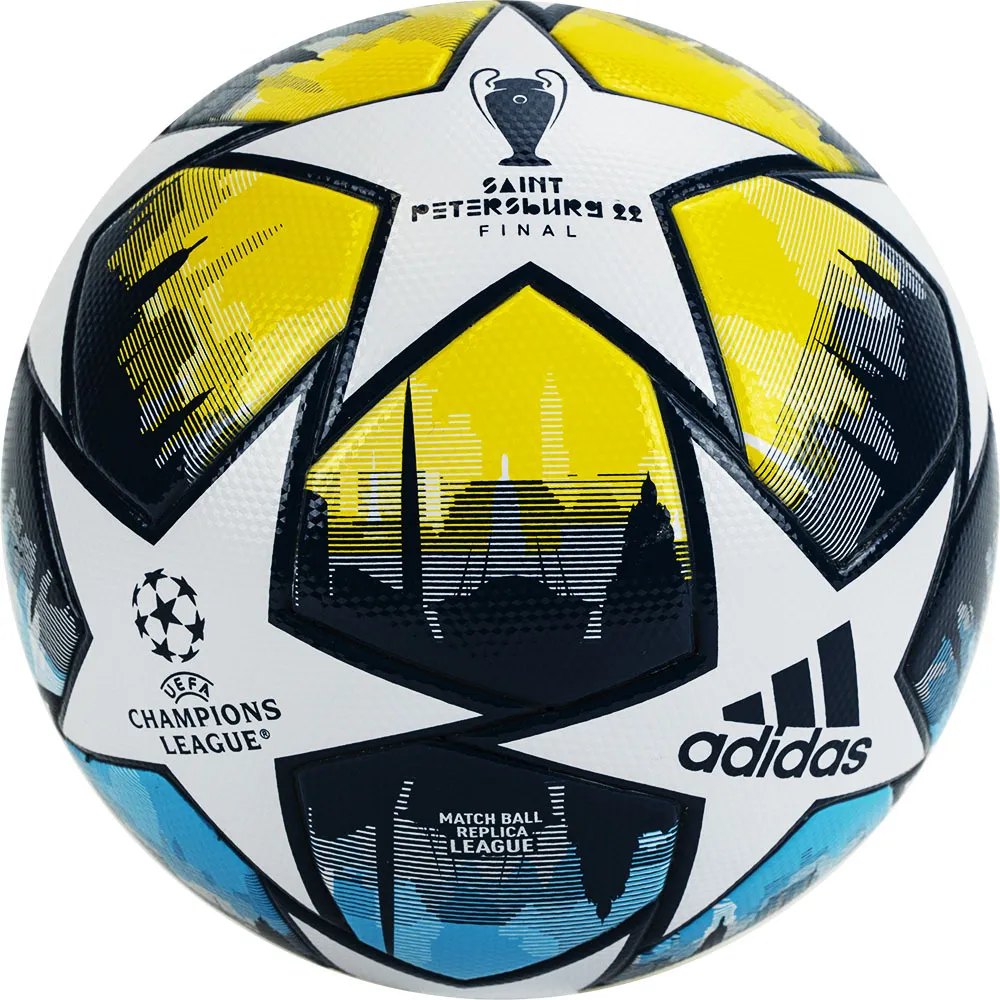 Реальное фото Мяч футбольный Adidas UCL League St.Petersburg №5 FIFA Quality бело-сине-желтый H57820 от магазина СпортЕВ