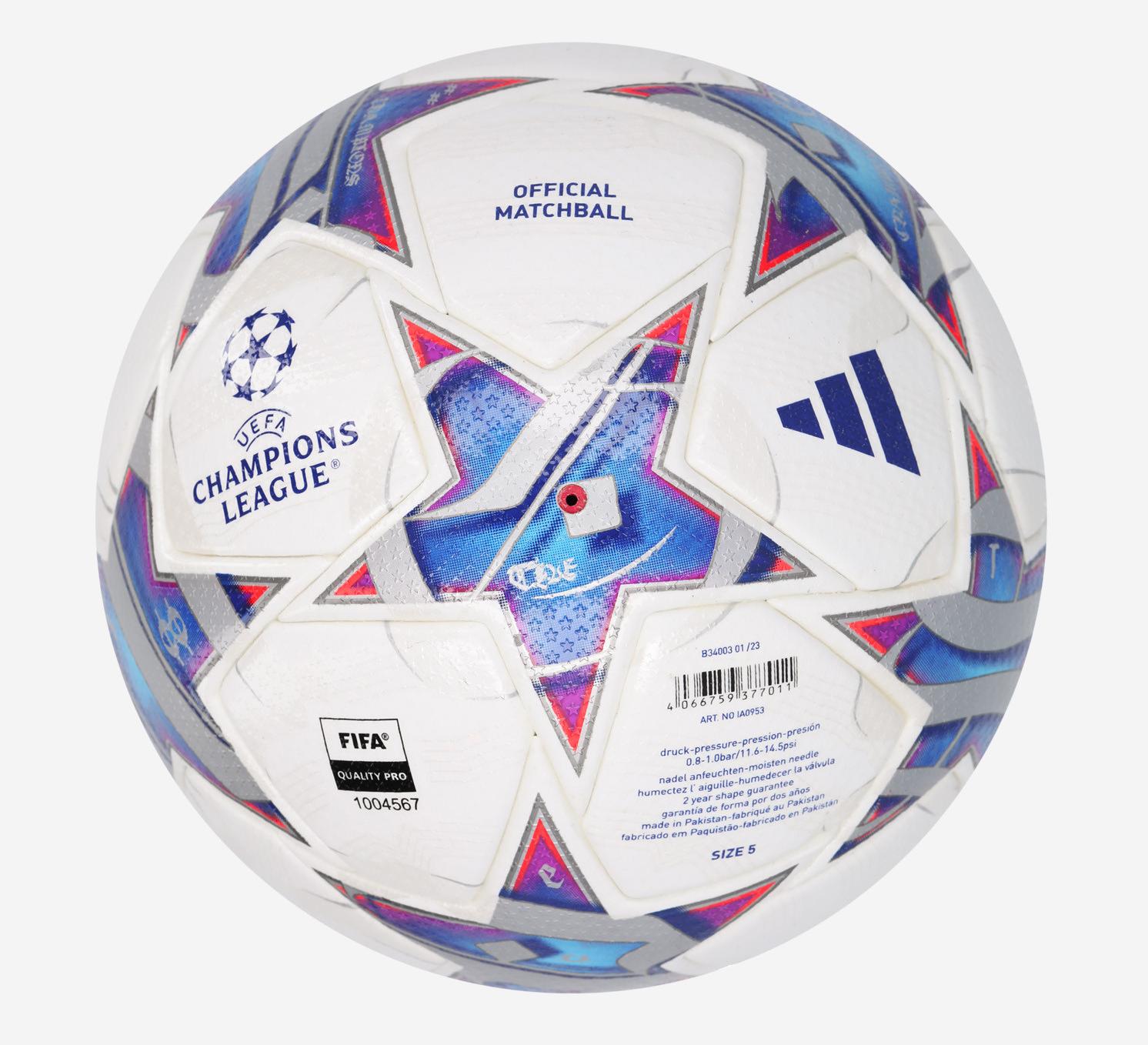 Мяч футбольный Adidas UCL PRO №5 белый/синий IA0953A01 Реальное фото Мяч футбольный Adidas UCL PRO №5 белый/синий IA0953A01 от магазина Спортев
