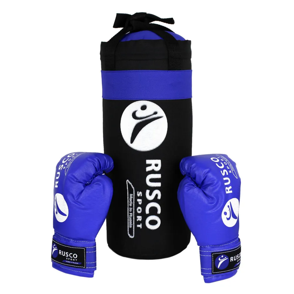 Реальное фото Набор боксерский для начинающих RuscoSport (мешок 1,9 кг + перчатки бокс. 4 oz) черно-синий 0082 от магазина СпортЕВ