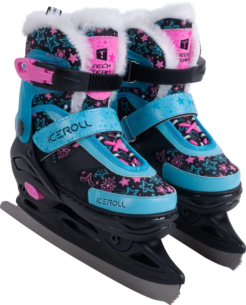 Реальное фото Коньки раздвижные TechTeam Iceroll черный/голубой от магазина Спортев