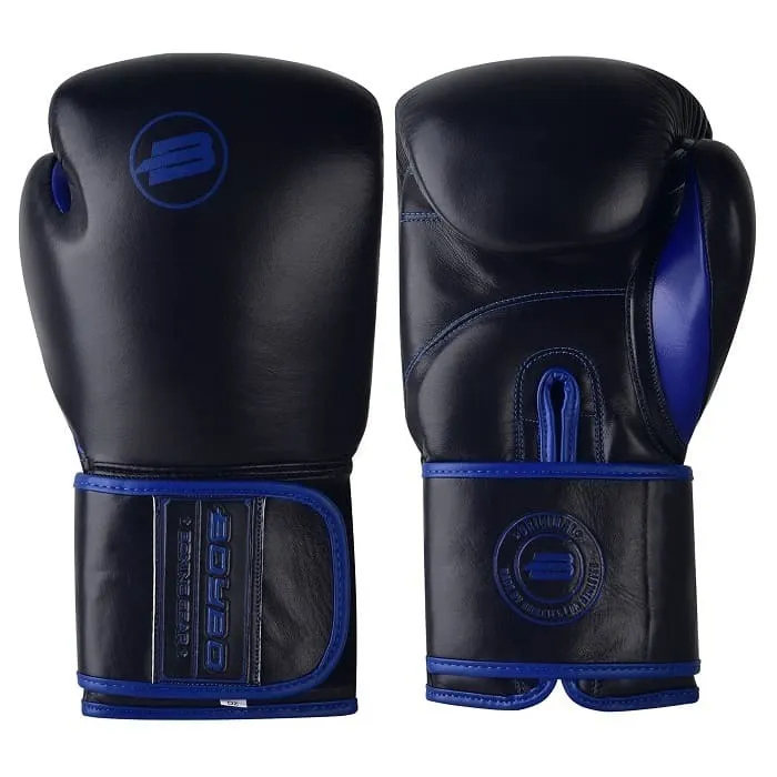 Реальное фото Перчатки боксерские BoyBo Rage кожа черно-синие BBG200 от магазина СпортЕВ
