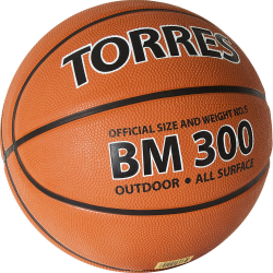 Мяч баскетбольный Torres BM300 размер №5 резина темно оранж-черный B02015