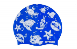 Шапочка для плавания Atemi PSC309 Jr силикон синяя (морская фауна)