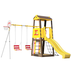 Детский спортивный комплекс для дачи ROMANA Избушка NEW (с цепными качелями) R.103.29.04+1.Д-26.02 +1.Д-26.02